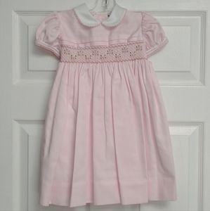 Vintage Dulces Smocked Girls Pink and White Dress, size 24 months